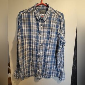 Denver Hayes Untucked Blue/Tan Plaid Button Down Shirt, Size XL